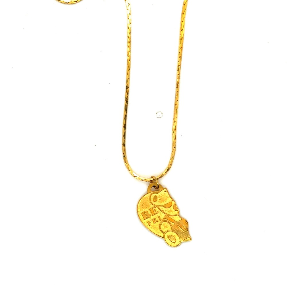 Vintage Best Friends Split Heart Necklace Gold Tone Flat Snake Chain 15.5 Inch